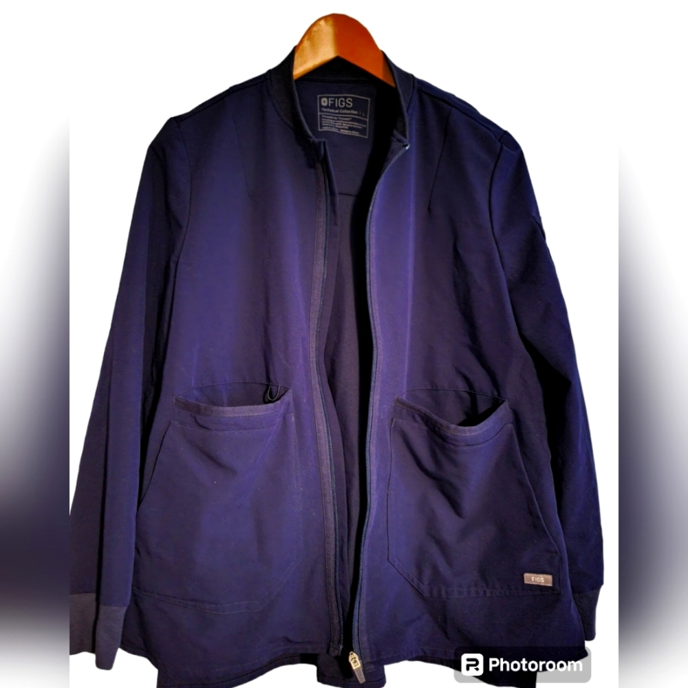Womens Fig Scrub Jacket, navy blue , large